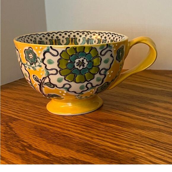 Anthropologie Elka Ayaka Floral Twisted Handle Footed Tea Cups Set of 2 - Picture 9 of 10